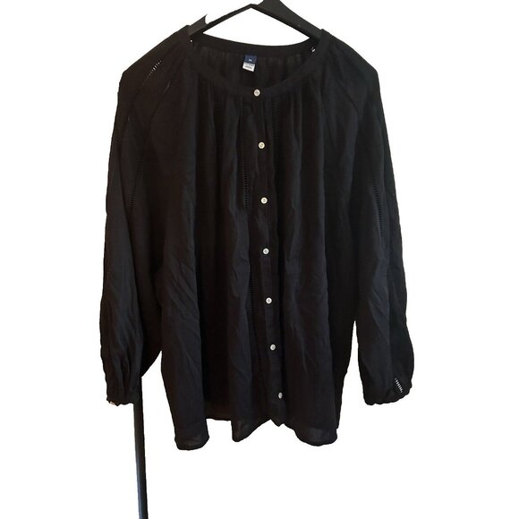 Old Navy Black Peasant Button down Blouse 3x lace Cottagecore Goth mobwife - Picture 1 of 10
